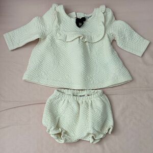 Cream Quilted Baby Girl Outfit